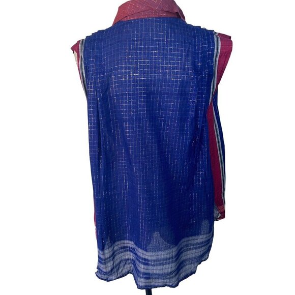Indian Summer Vintage Womens Top Size M Blue Metallic Thread Embellished Tunic - Picture 2 of 8